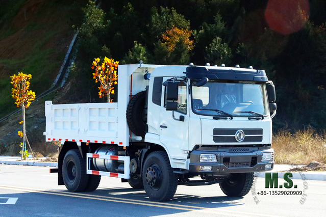 210hp Dongfeng 4*2 รถดั๊มพ์_รถดัมพ์แถวหัวเรียบแบบครึ่งไซต์ _รถบรรทุกขนถ่ายเองที่มีความจุ 10T