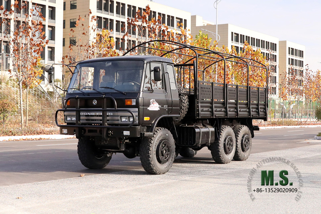 Six Drive Dongfeng รถบรรทุกออฟโรด_สีดำ 6*6 EQ2102 153 Flathead Row a Half Cab With Pole Diesel Vehicle_Transport Truck Export Special Purpose Vehicle