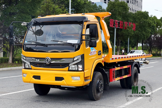 รถทำลายรถขับเคลื่อนสี่ล้อสีเหลืองพร้อมแผ่นหักล้างกึ่งพื้น 3 ตัน Dongfeng 4*2 รถกวาดล้างกู้ภัยทางถนนส่งออกรถบรรทุกพ่วงพิเศษ