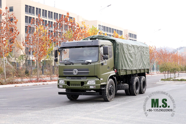 6x4 Dongfeng รถบรรทุกออฟโรด_210 แรงม้า รถบรรทุกขนย้ายแบบ Half Cab แถวแบนพร้อมเสาผ้าใบกันน้ำ_Dongfeng ยานพาหนะวัตถุประสงค์พิเศษส่งออก