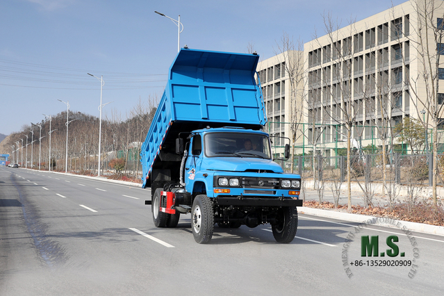 170 hp 4×4 Dongfeng Blue Dump Truck รถดั๊มพ์ _ ขับเคลื่อนสี่ล้อ Pointed Head Single Row รถบรรทุกเพื่อการขุด_ส่งออกยานพาหนะพิเศษ