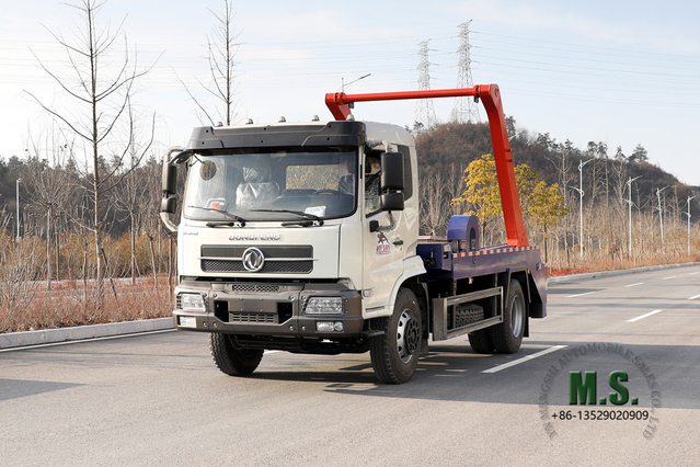 Dongfeng รถขนขยะแบบแขนสวิง 4*2_190hp Flathead ขายรถขนขยะหนึ่งคันครึ่ง_Dongfeng รถส่งออกพิเศษ