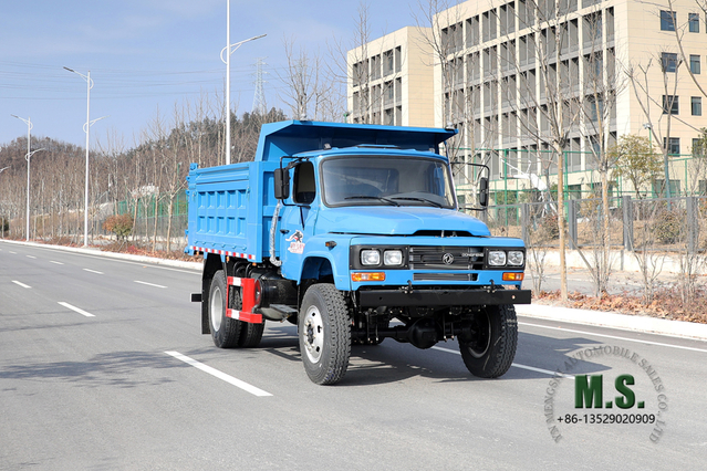 Dongfeng รถดัมพ์ 4×4 สีน้ำเงิน_ 170 แรงม้า ขับเคลื่อนสี่ล้อ หัวแหลม รถบรรทุกเหมืองแร่แถวเดียว รถดั๊มพ์สำหรับขาย_ส่งออกยานพาหนะพิเศษ