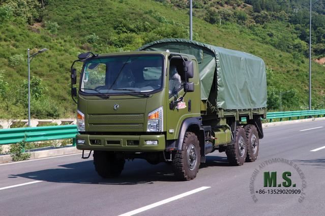 Dongfeng EQ2082 Flathead Army Green พร้อมผ้าใบกันน้ำ_Dongfeng 6*6 รถบรรทุกขนส่งนอกถนนส่งออก