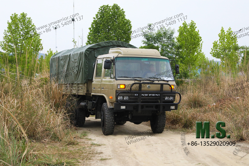 Dongfeng 6x6 กล่องบรรทุกสินค้ารถบรรทุกพร้อมผ้าใบกันน้ำ 